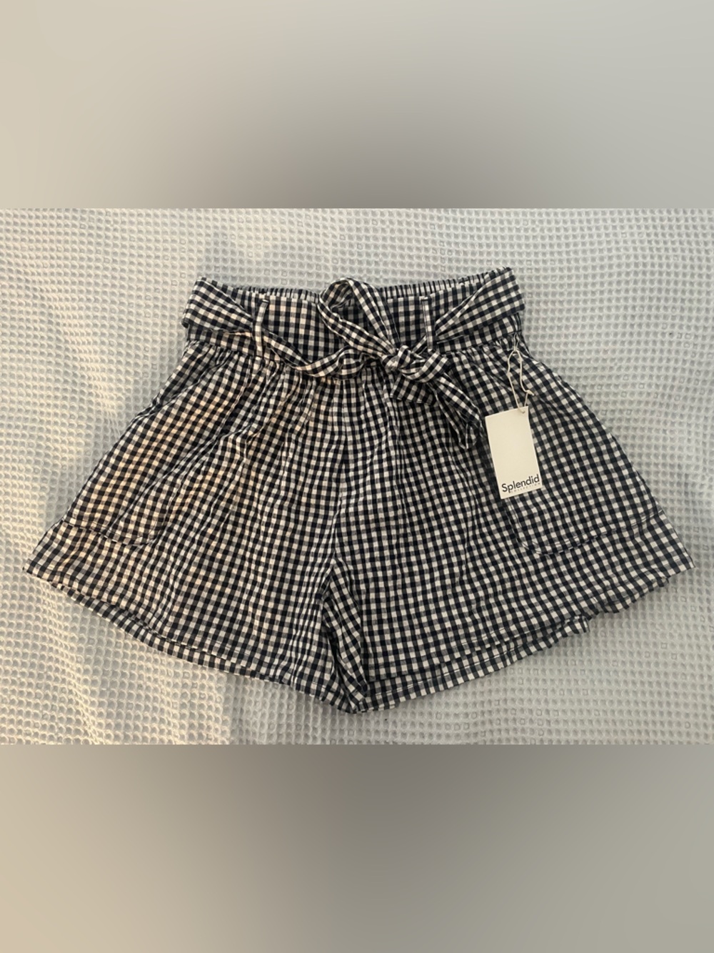 Splendid Black & White Gingham Paperbag Tie-Waist Skirt